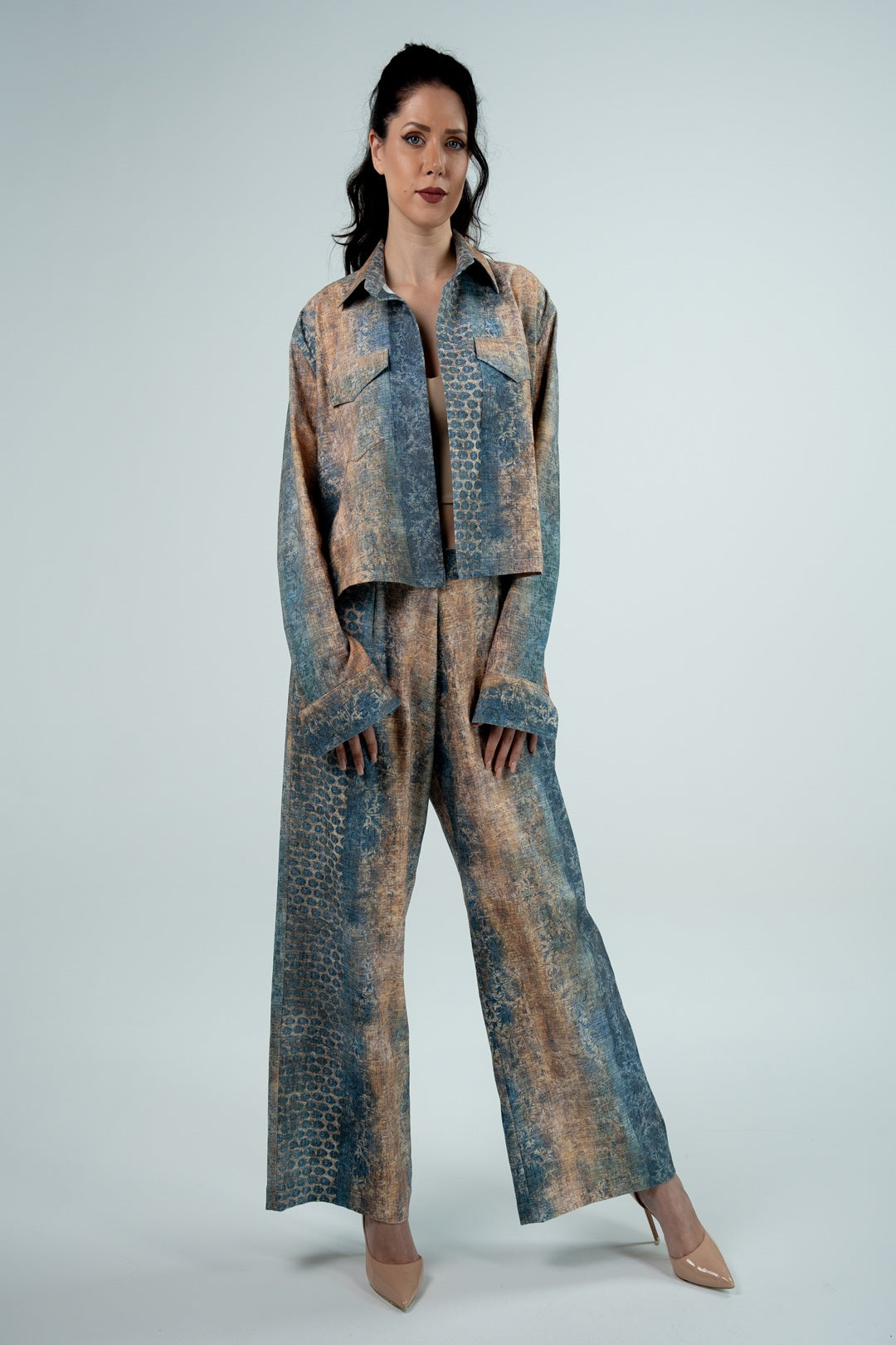 WQ- PRINTED DENIM CROPPED JACKET
