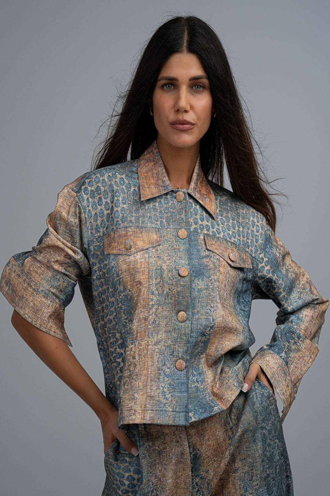 WQ- PRINTED DENIM CROPPED JACKET