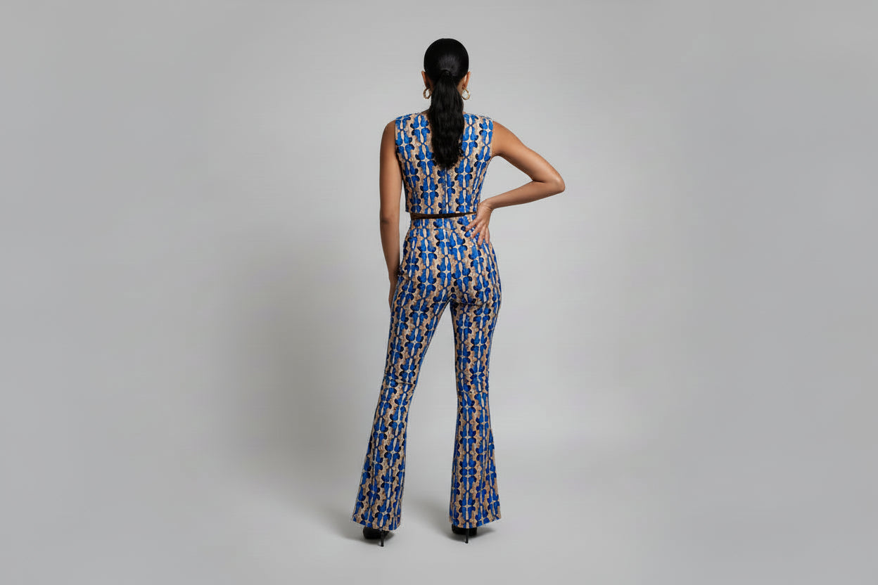 70s PRINTED BLUE CROPPED TOP