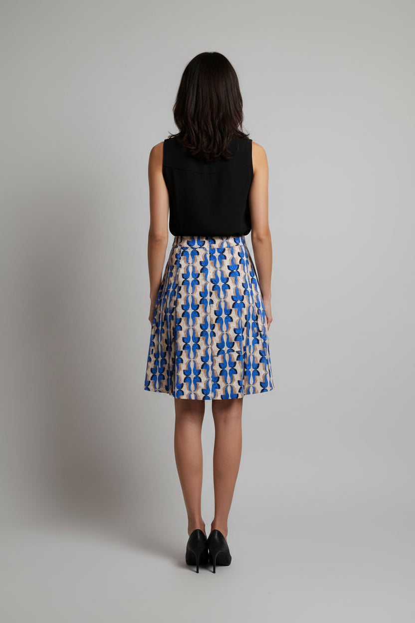 70s PRINTED BLUE SKIRT
