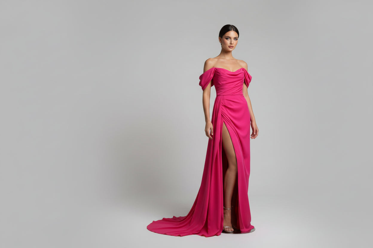 Fleur de Fuchsia Draped Gown