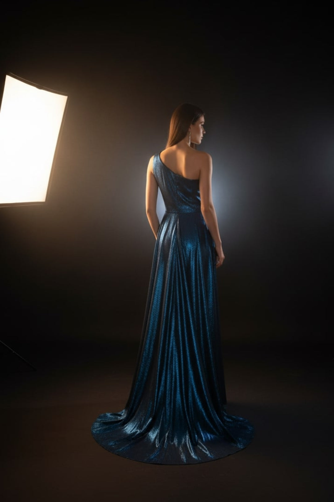 MIDNIGHT MUSE BLUE DRAPED GOWN