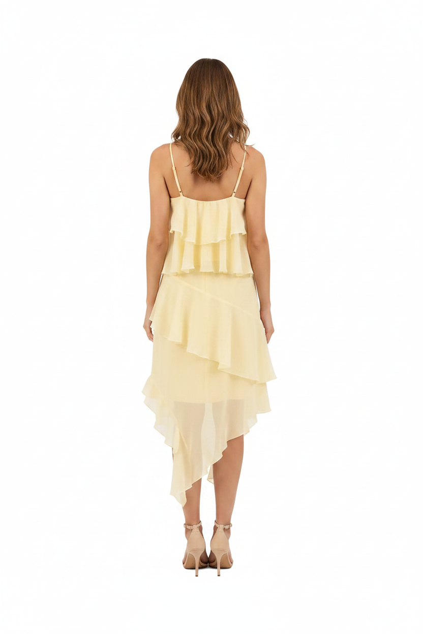 SL-BUTTERCREAM ASYMMETRIC RUFFLE MIDI SKIRT