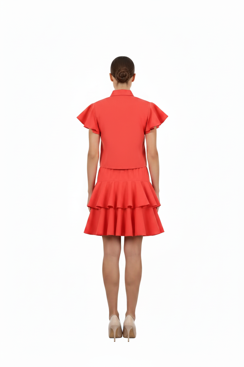 SL-RED DOUBLE RUFFLE SKIRT
