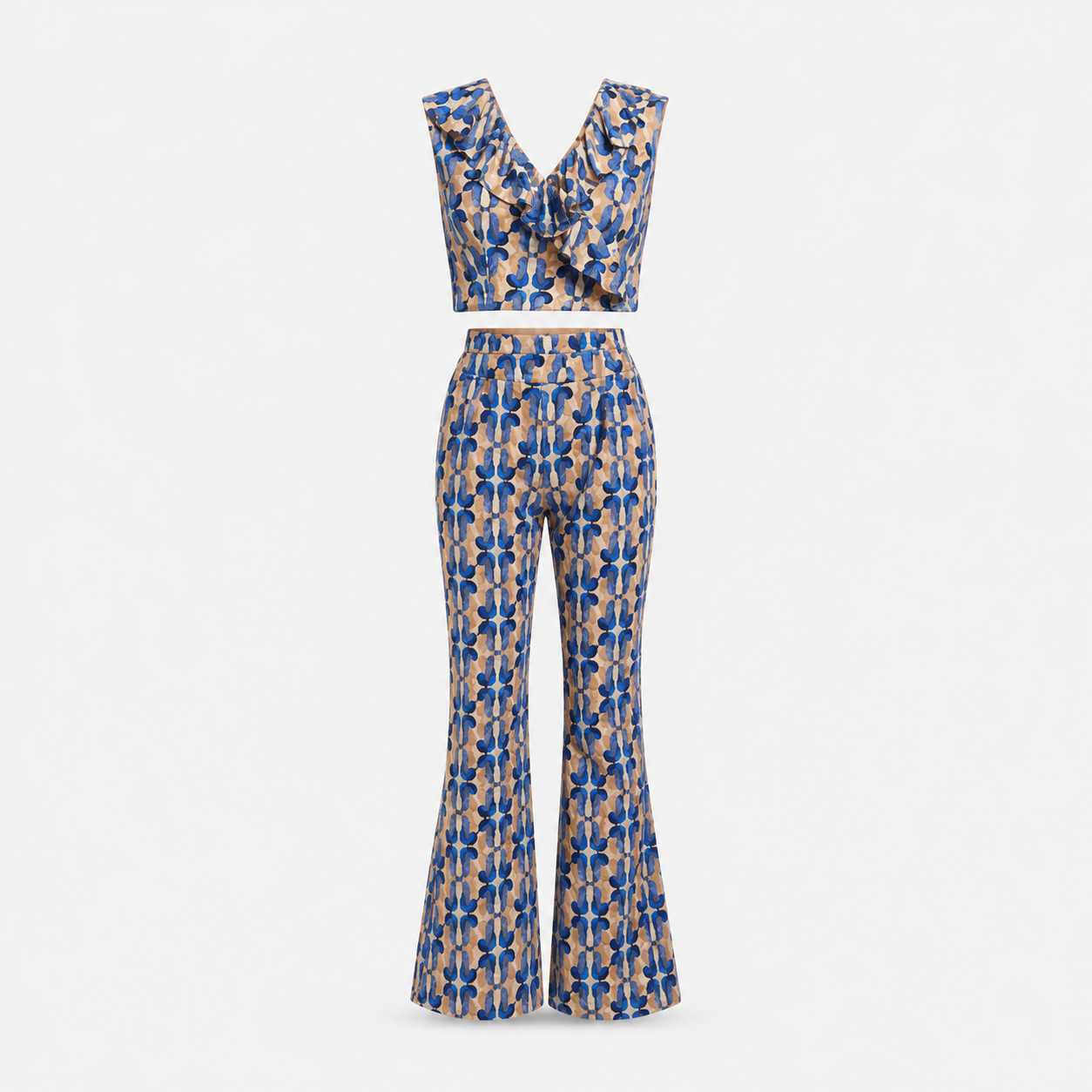 70s PRINTED BLUE CROPPED TOP