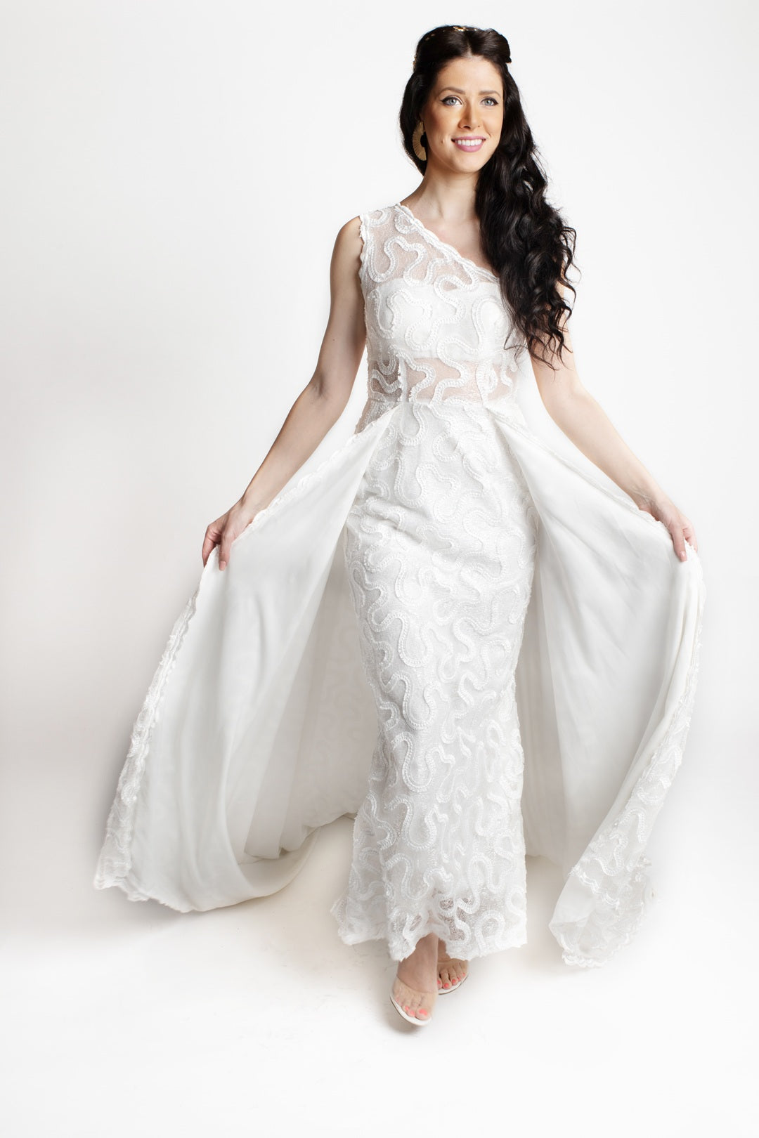 IVORY  VEIL ILLUSION LACE GOWN