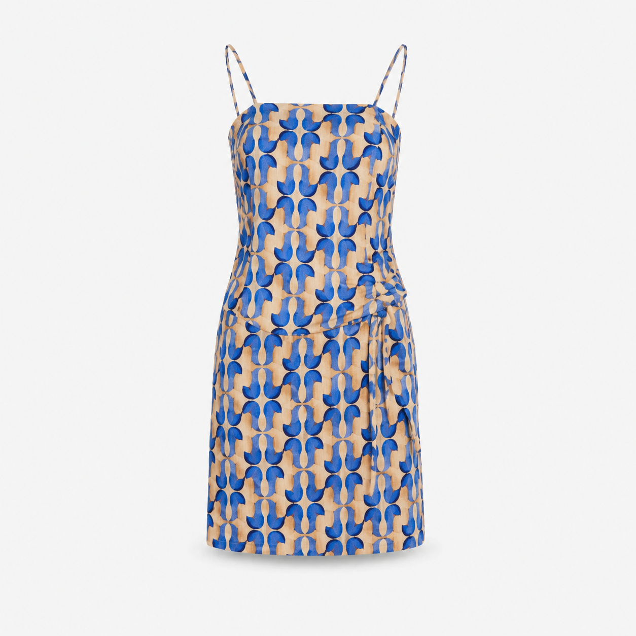 70s PRINTED BLUE SHORT DRESS D2