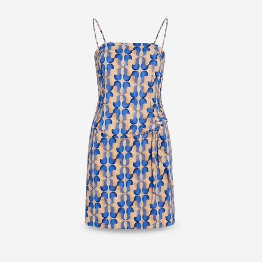 70s PRINTED BLUE SHORT DRESS D2