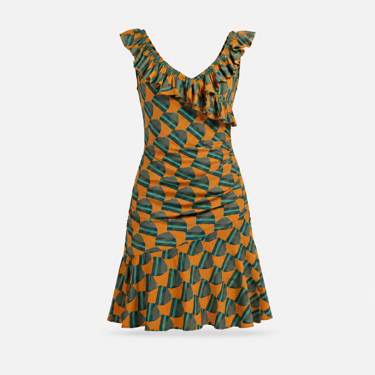 70s PRINTED GREEN DRESS D2