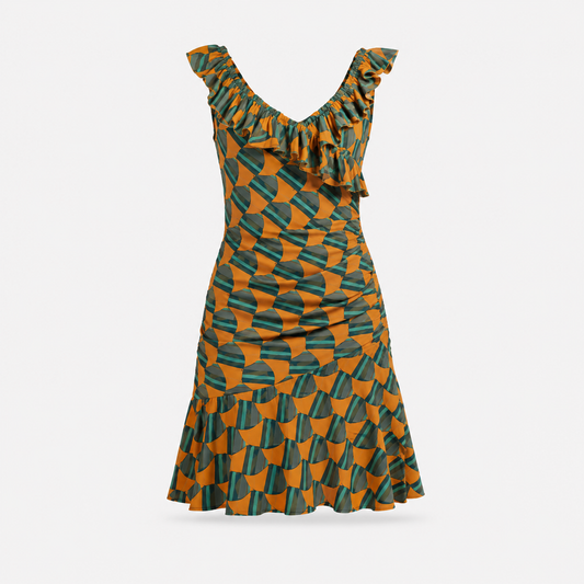 70s PRINTED GREEN DRESS D2