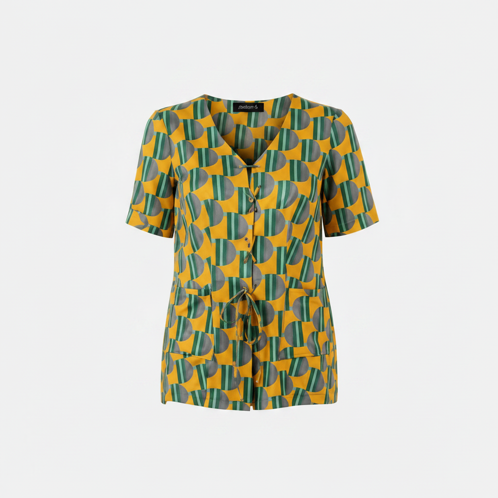70s PRINTED GREEN TOP D1
