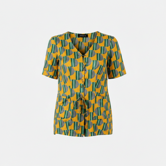 70s PRINTED GREEN TOP D1