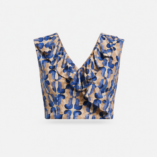 70s PRINTED BLUE CROPPED TOP