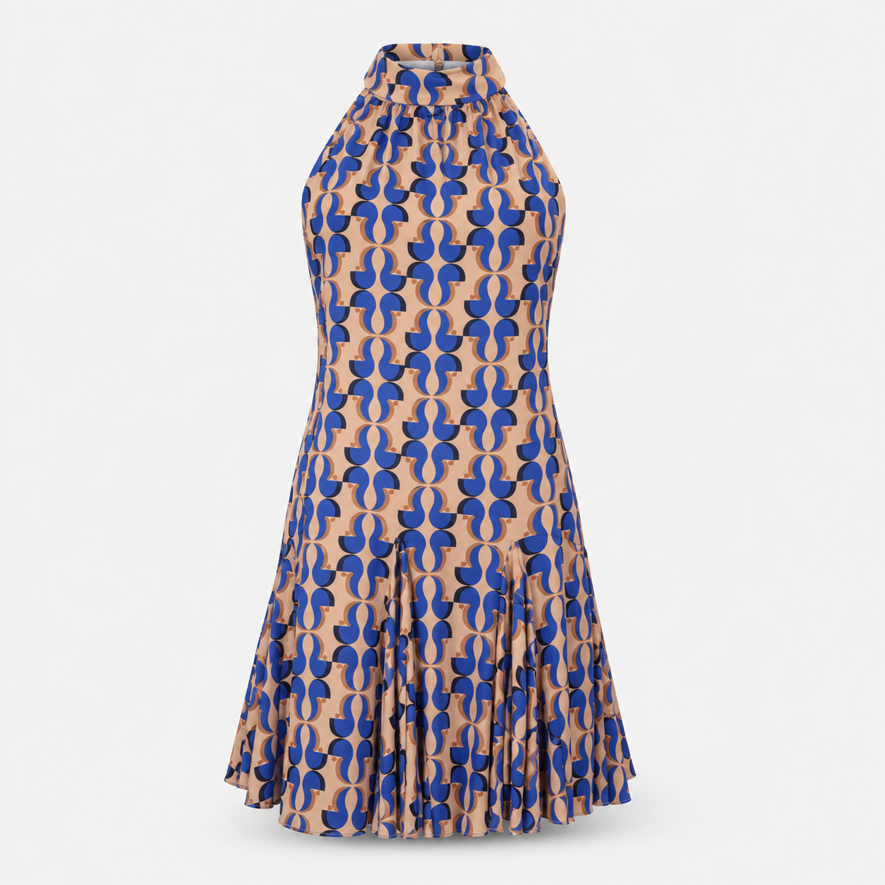 70s PRINTED BLUE SHORT DRESS D1