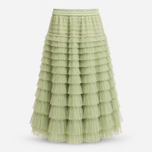 SAGE CASCADE TIERED TULLE SKIRT