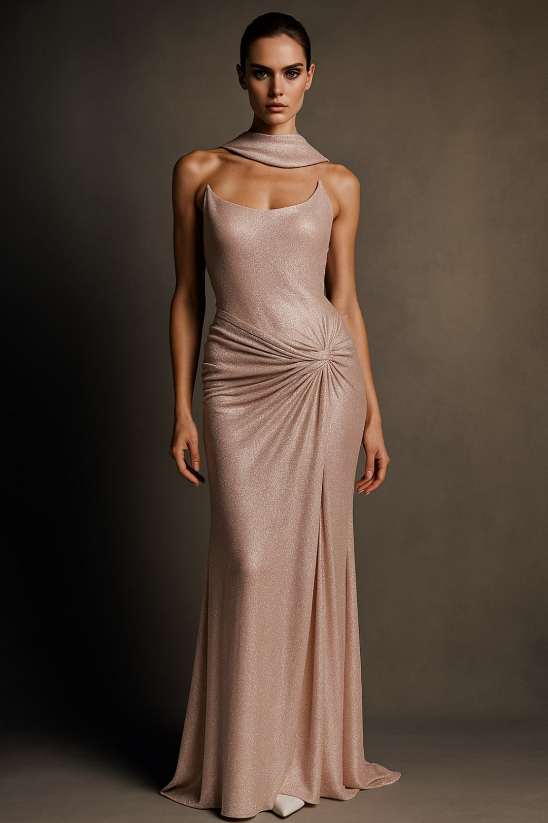 ETHEREAL BLUSH  DRAPED GOWN