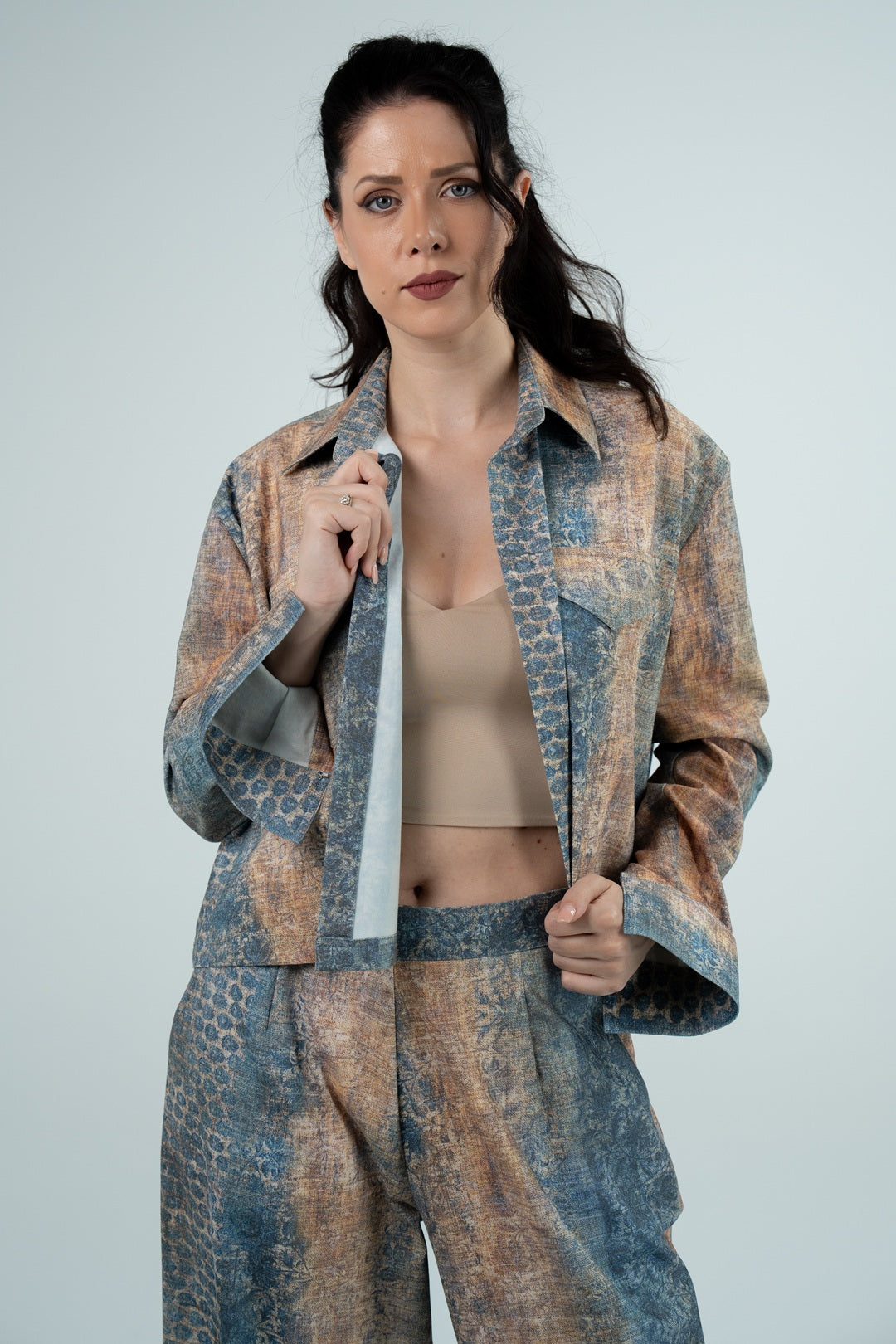 WQ- PRINTED DENIM CROPPED JACKET
