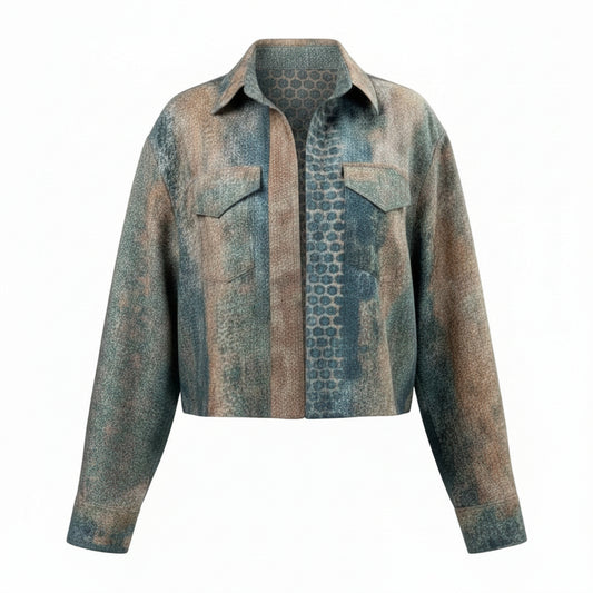 WQ- PRINTED DENIM CROPPED JACKET