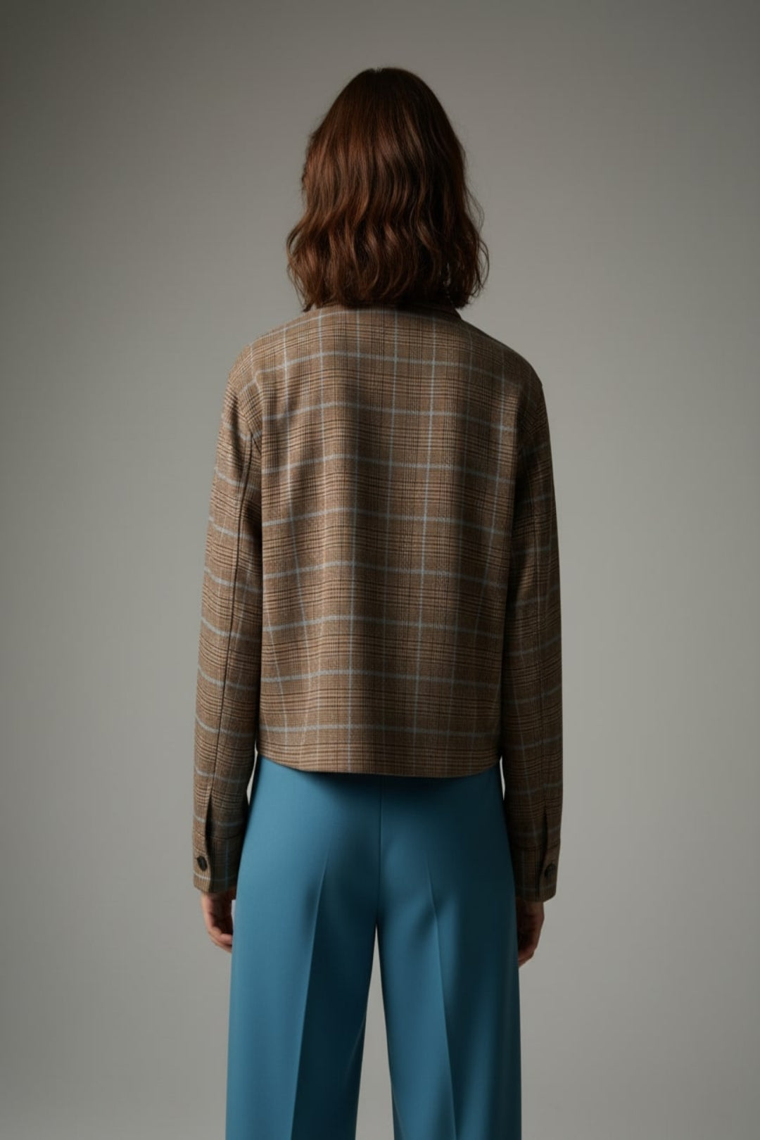 TC- BROWN CHECKS  CROPPED JACKET