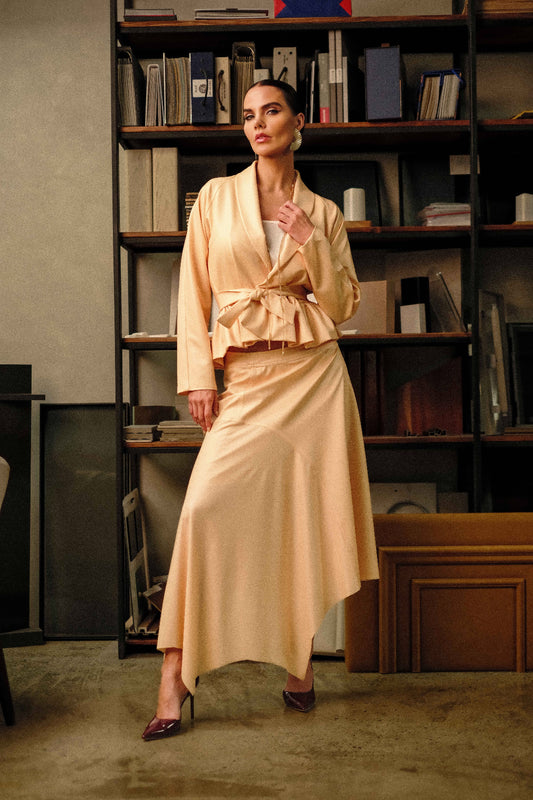 WQ-BEIGE LEATHER SKIRT