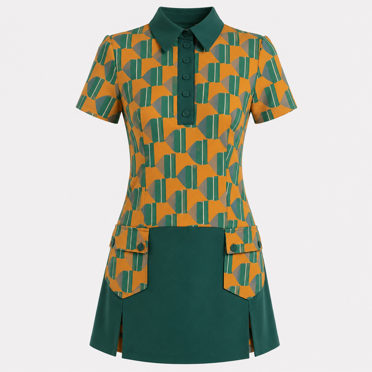 70s PRINTED GREEN DRESS D1