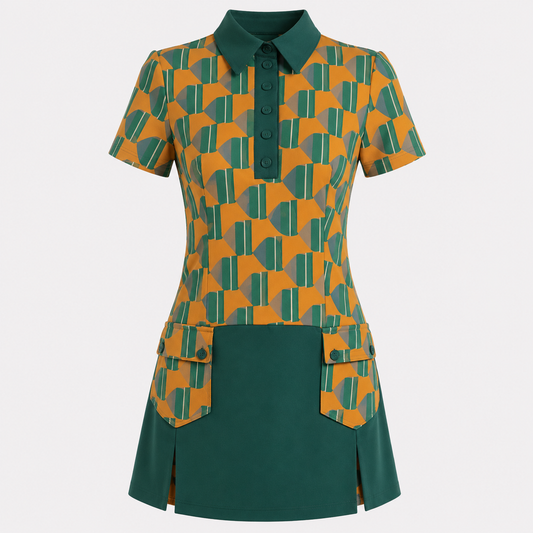 70s PRINTED GREEN DRESS D1