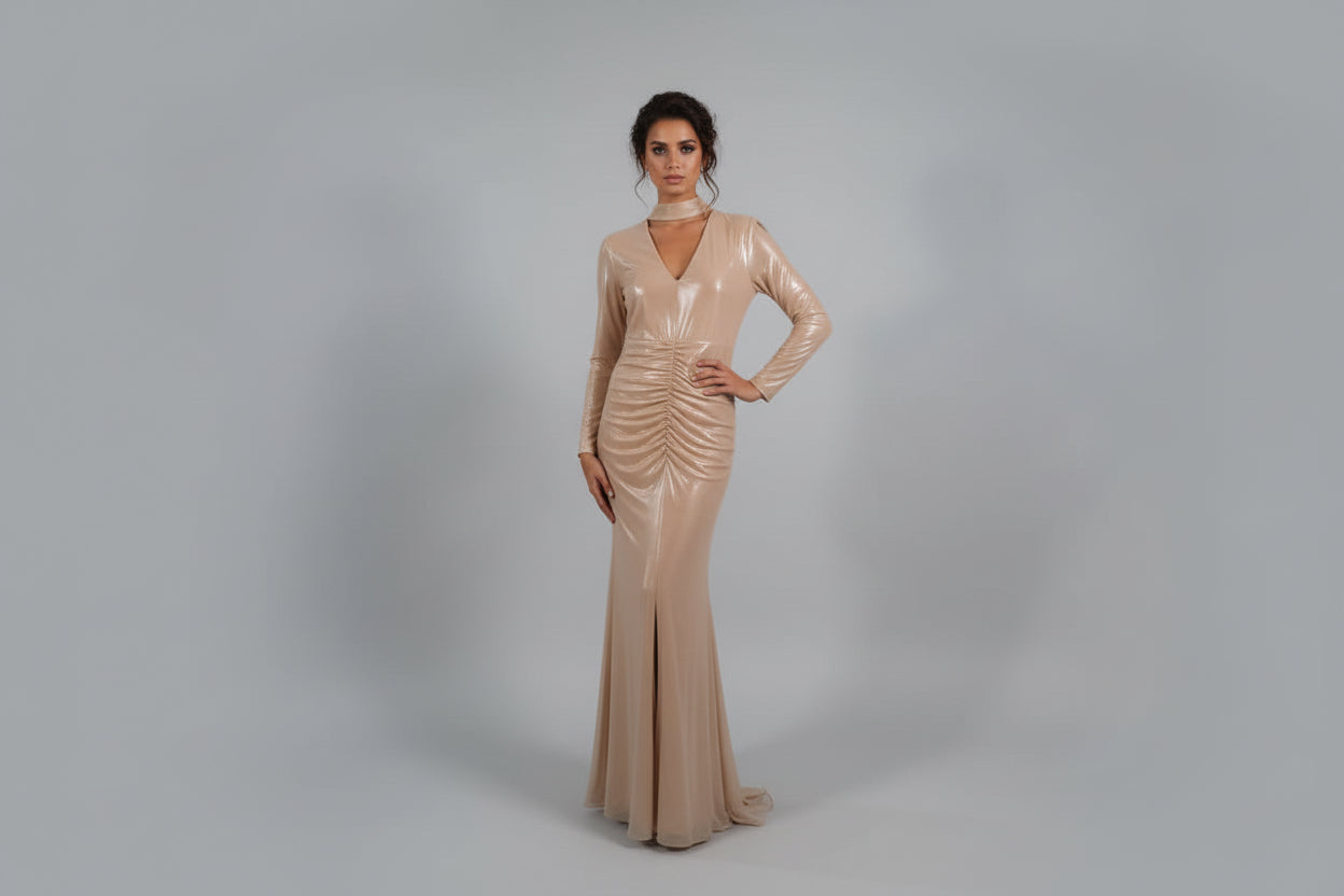 CHAMPAGNE MIRAGE RUCHED GOWN