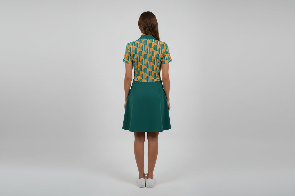 70s PRINTED GREEN DRESS D1