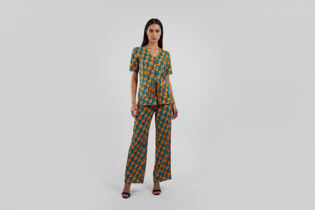 70s PRINTED GREEN PANTS