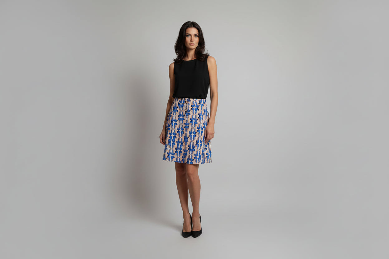 70s PRINTED BLUE SKIRT