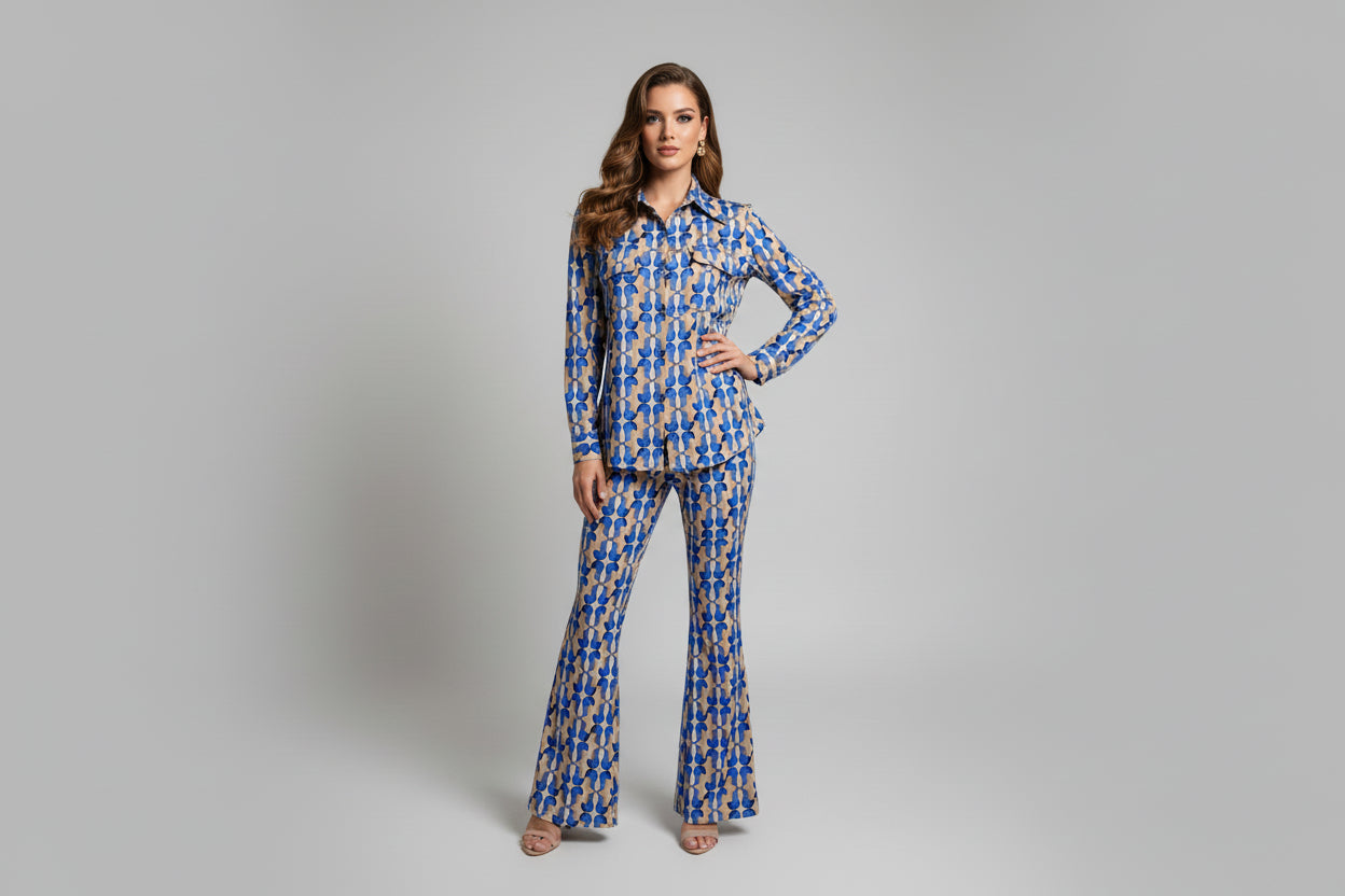 70s PRINTED BLUE SHIRT