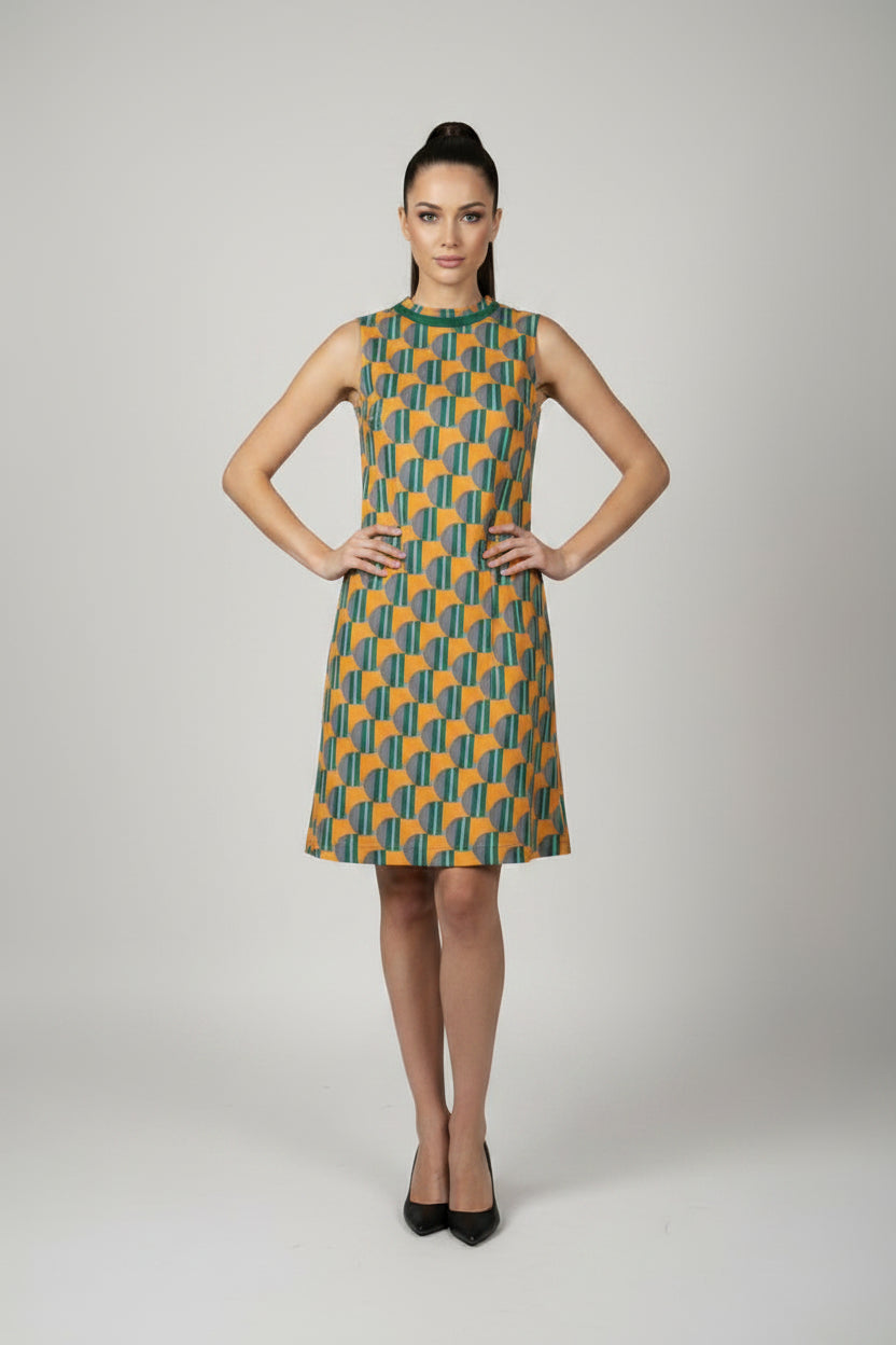 70s PRINTED GREEN DRESS
