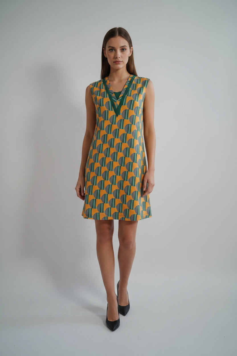 70s PRINTED GREEN DRESS