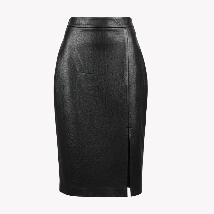 BLACK LEATHER LONG SKIRT