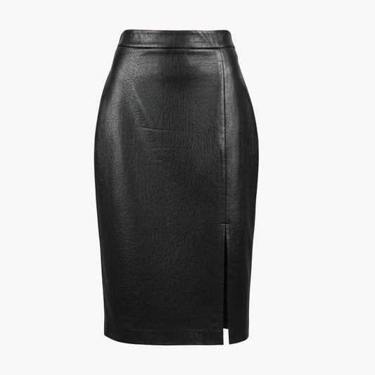 BLACK LEATHER LONG SKIRT