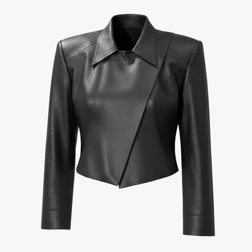 BLACK LEATHER CROPPED JACKET