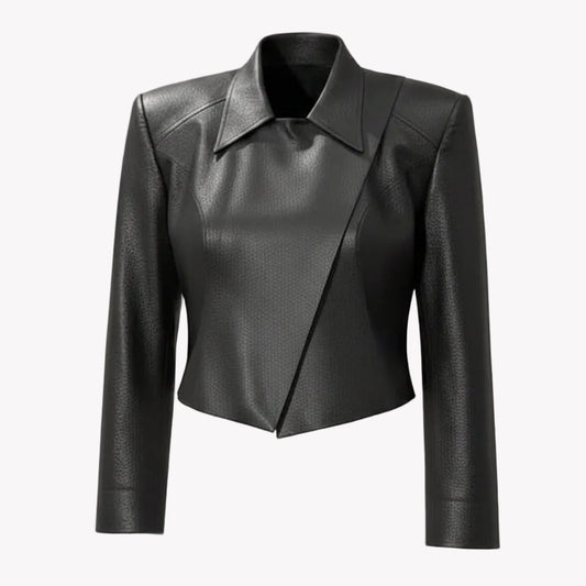 BLACK LEATHER CROPPED JACKET