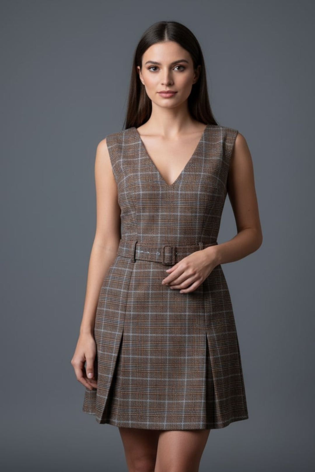 TC- BROWN CHECKS DRESS