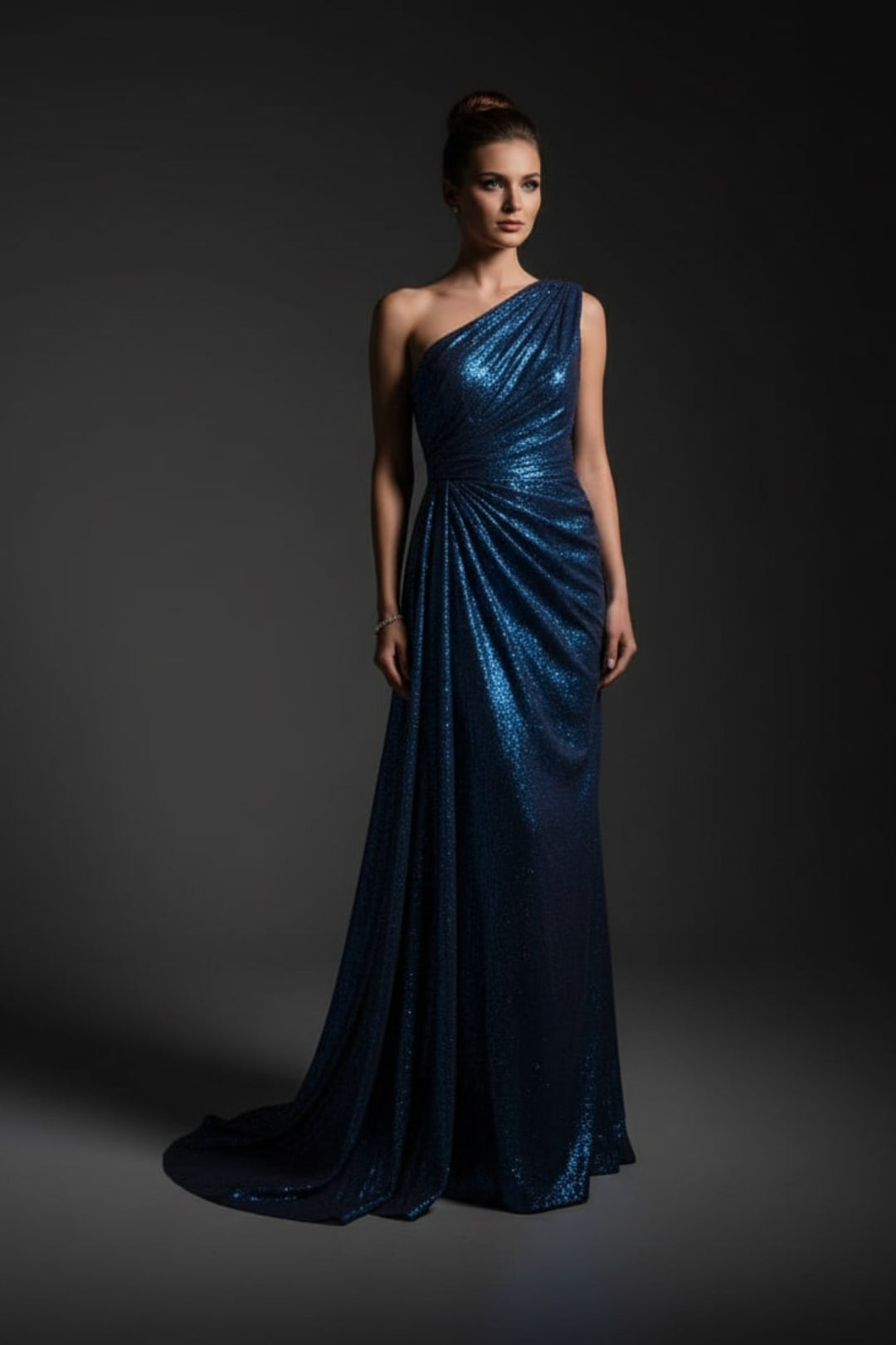 MIDNIGHT MUSE  BLUE   DRAPED GOWN