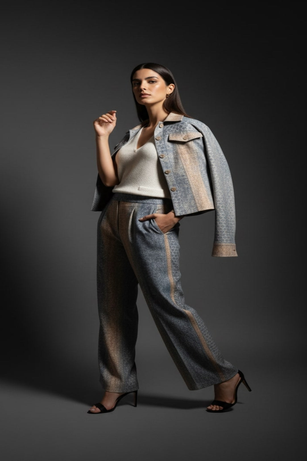 WQ- PRINTED DENIM  CROPPED JACKET
