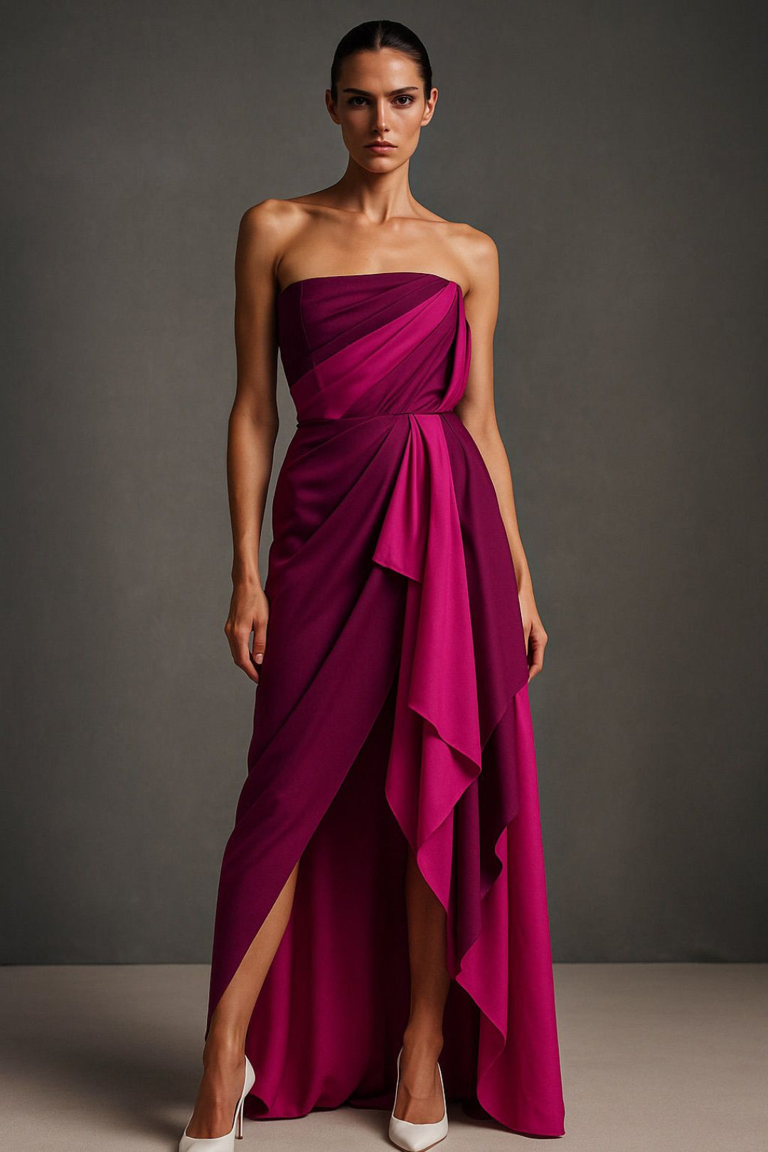 FUCHSIA MUSE DRAPED GOWN