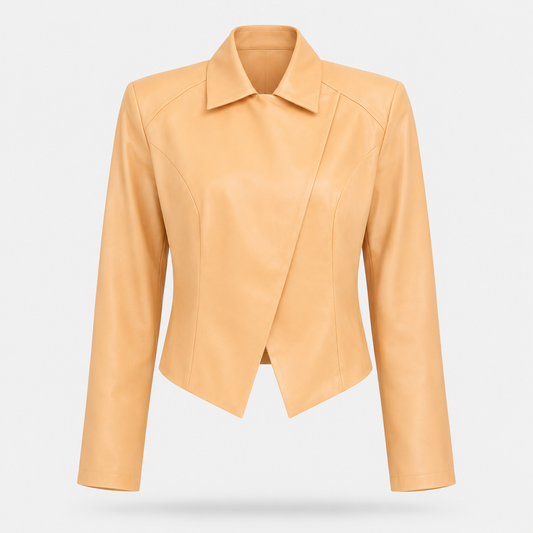 WQ-BEIGE CROPPED LEATHER JACKET