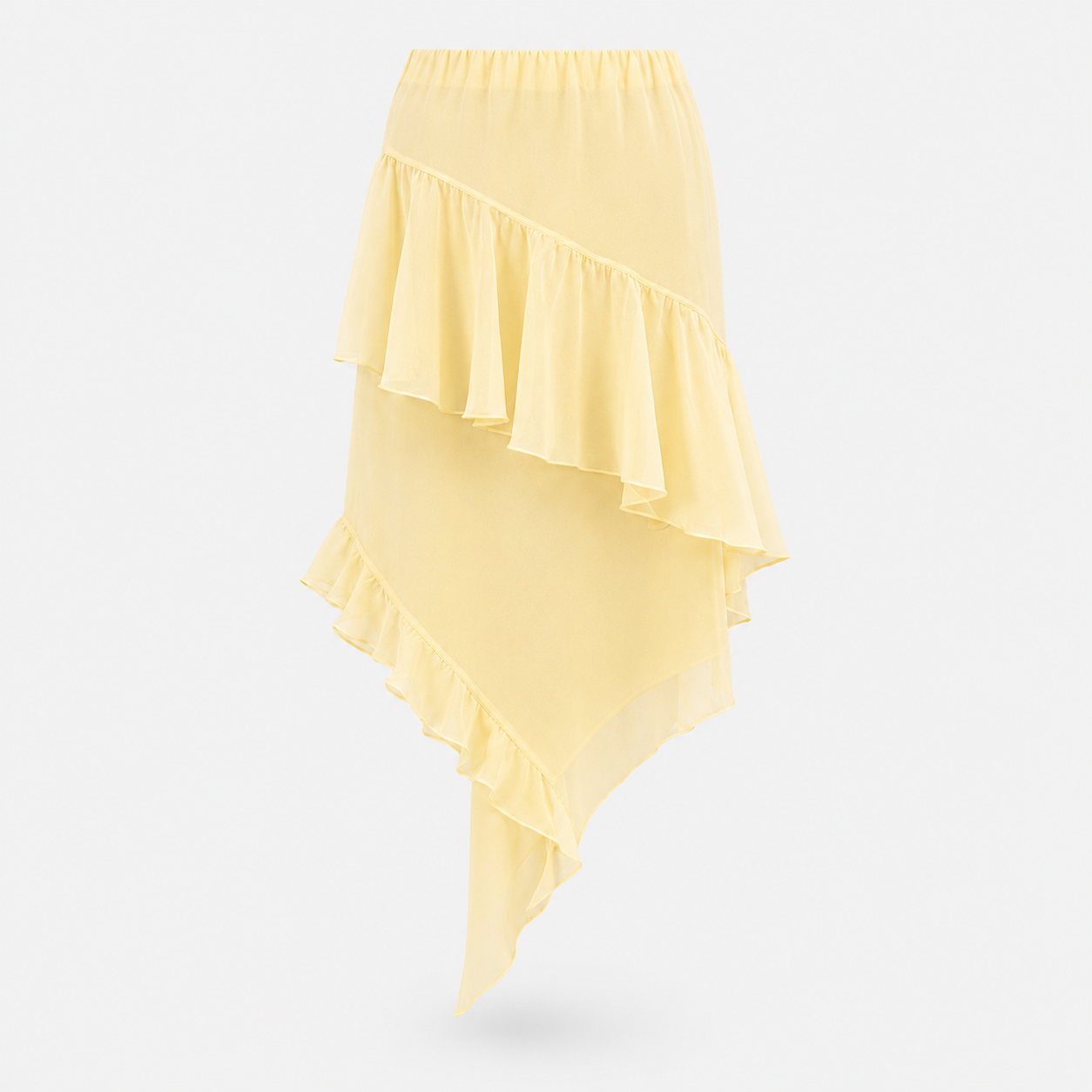 SL-BUTTERCREAM ASYMMETRIC RUFFLE MIDI SKIRT