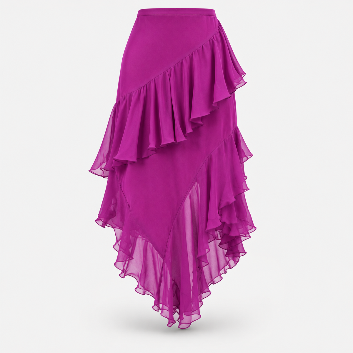 SL-PURPLE ASYMMETRIC RUFFLE MIDI SKIRT