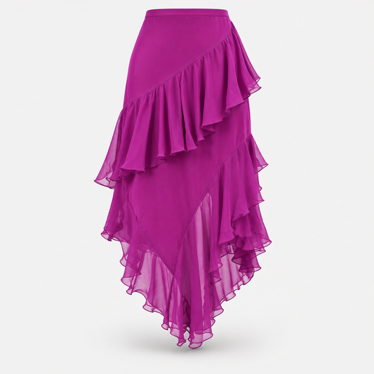 SL-PURPLE ASYMMETRIC RUFFLE MIDI SKIRT