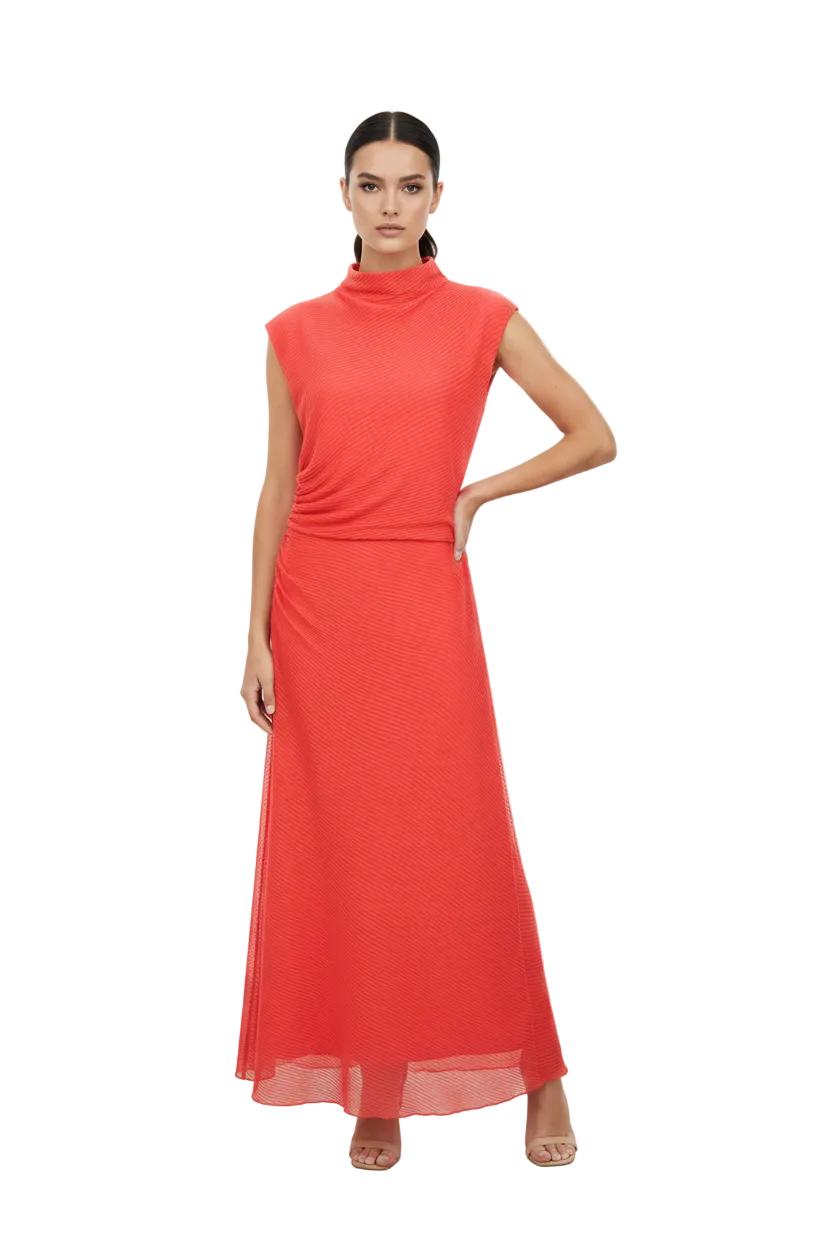SL-CORAL RUCHED  MAXI DRESS