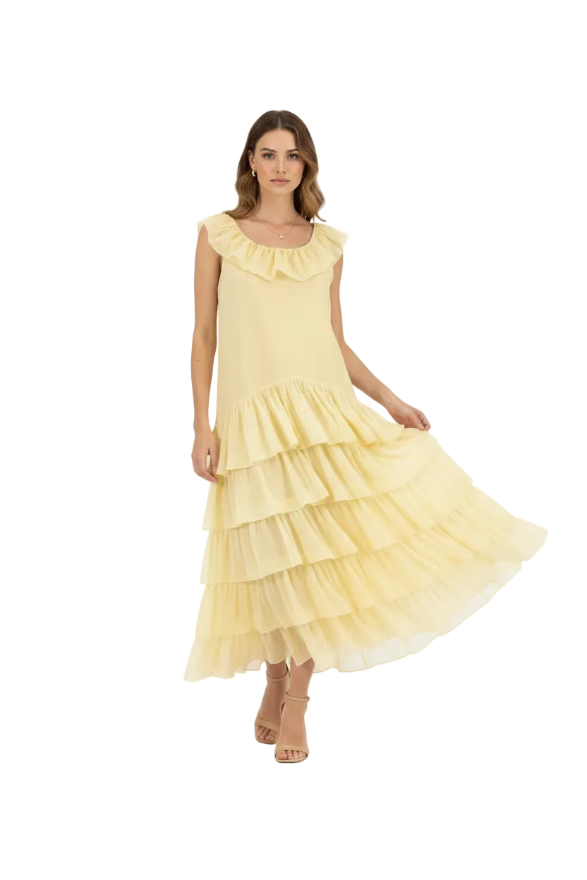 SL-BUTTERCREAM TIERED RUFFLE MAXI DRESS