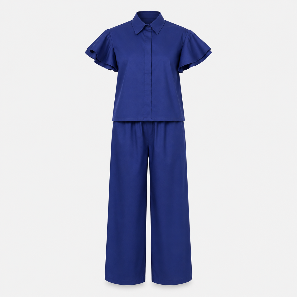 SL-ROYAL BLUE  FLUTTER SLEEVE SHIRT