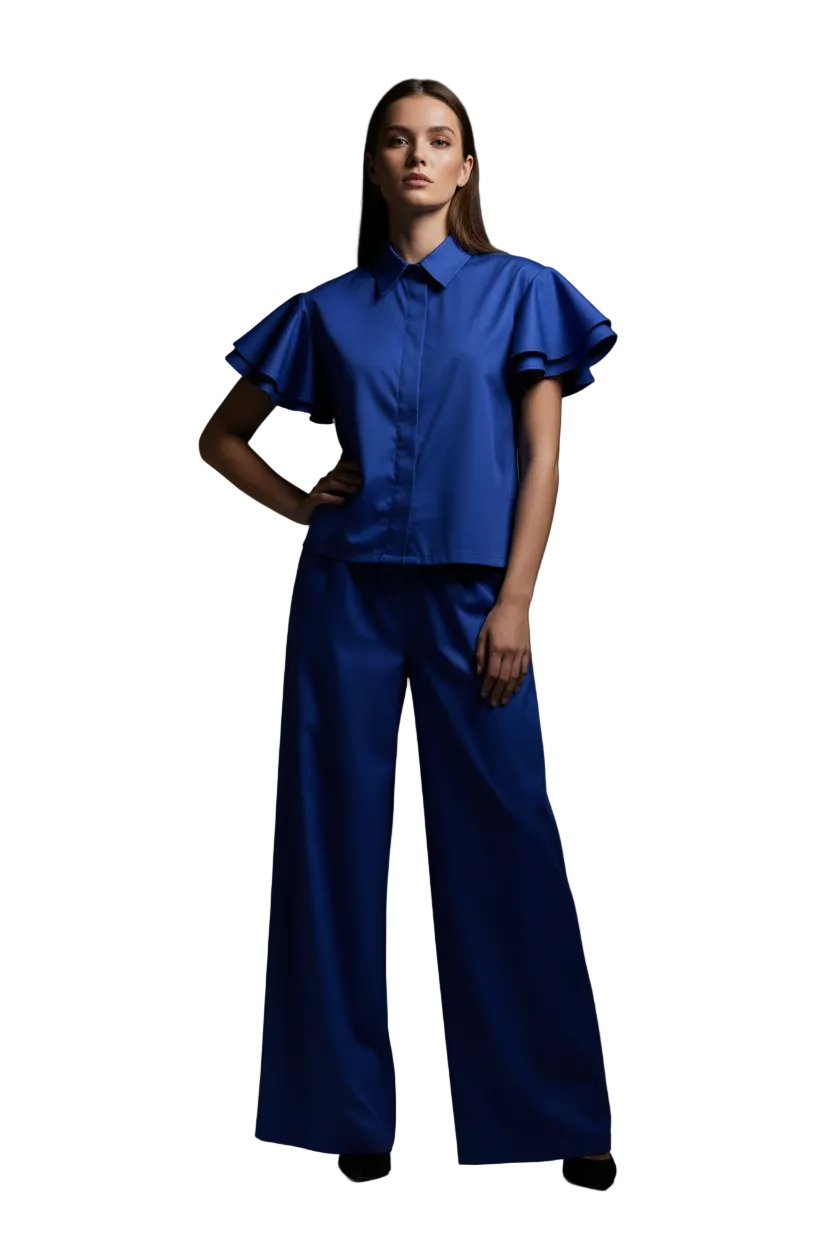 SL-ROYAL BLUE  FLUTTER SLEEVE SHIRT