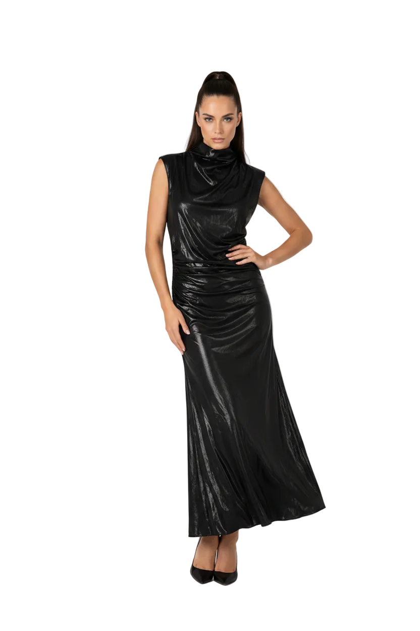 SL-NOIR DRAPED MAXI DRESS
